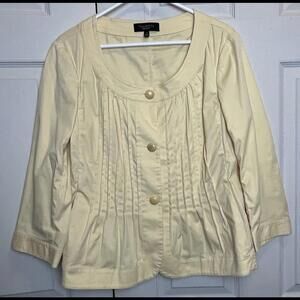 Talbots Womens Shirt Size 14  Yellow 3/4 Sleeve Button Up Jacket With Pockets